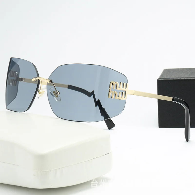 Curved One-Piece Sunglasses, Frameless Square Cut-Edge Design, UV400 Protection, Women's High-End Street Style