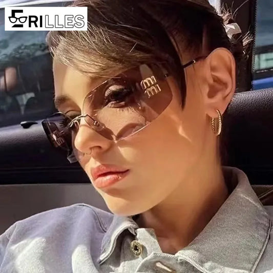 Curved One-Piece Sunglasses, Frameless Square Cut-Edge Design, UV400 Protection, Women's High-End Street Style