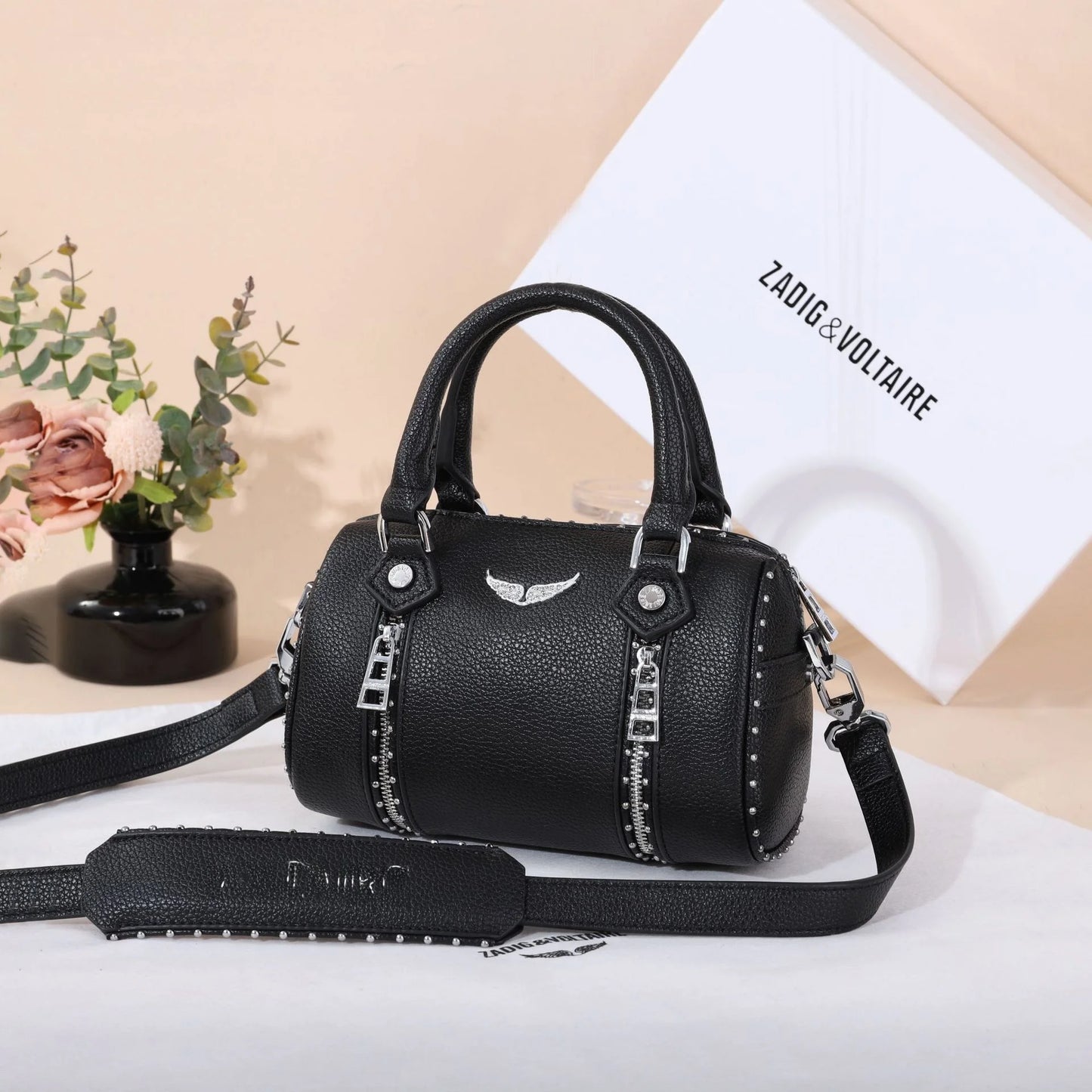 Fashionable Mini Boston Women's Bag 2025 New Style Single Shoulder Handbag Diamond Embellished PU Material Cross-Border Trend