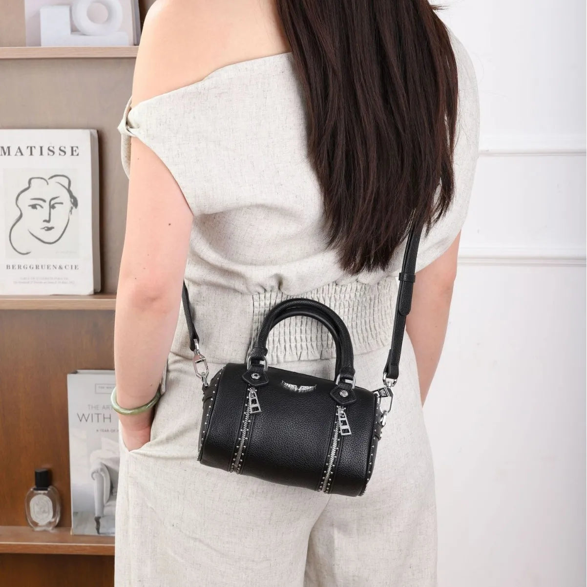 Fashionable Mini Boston Women's Bag 2025 New Style Single Shoulder Handbag Diamond Embellished PU Material Cross-Border Trend