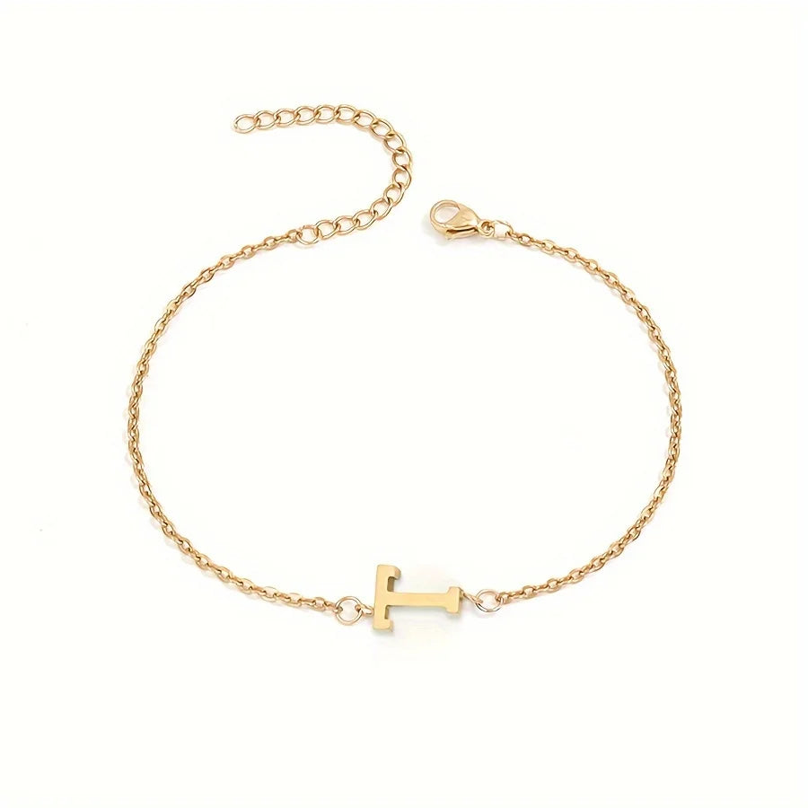 1pc Letter Shape Beads Thin Chain Bracelet, Simple Minimalist Hand Chain Unisex Jewelry Decoration