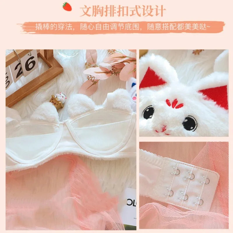 Winter Japanese lingerie, red cat furry, plush bra, furry, warm and sexy women's lingerie