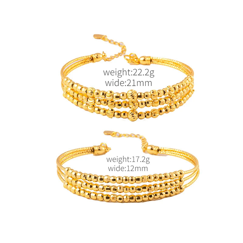 Fashion 14 K Gold Color Lucky Bead Bangle for Women Bride Open Laser Shining Bangle Birthday Wedding Jewelry Gifts Not Fade